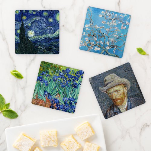 Van Gogh Irises Starry Night Blossoms Portrait Coaster Set