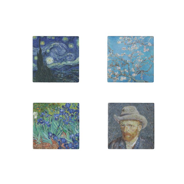 Van Gogh Irises Starry Night Blossoms Portrait Stone Magnet (Front)