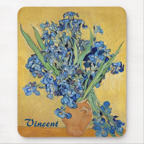 Van Gogh Irises Vase Blue Floral Bouquet Fine Art Mouse Pad