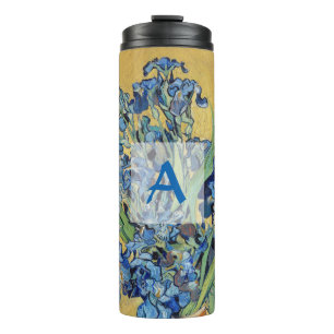 Van Gogh Irises Vase Blue Floral Painting Monogram Thermal Tumbler