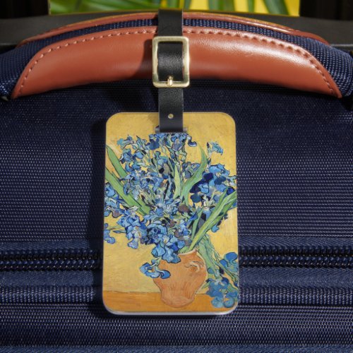 Van Gogh Irises Vase Blue Flower Bouquet Gold Art Luggage Tag