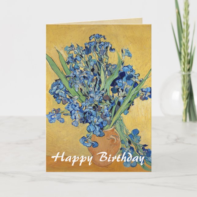Van Gogh Irises Vase Blue Flowers Art Birthday Card (Front)