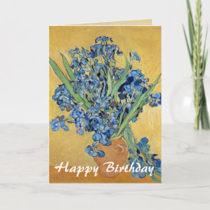 Van Gogh Irises Vase Blue Flowers Art Birthday Card