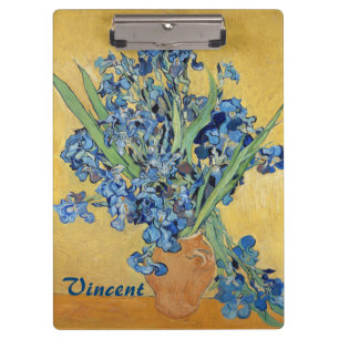 Van Gogh Irises Vase Blue Flowers Bouquet Fine Art Clipboard