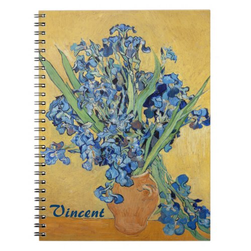 Van Gogh Irises Vase Blue Flowers Bouquet Fine Art Notebook