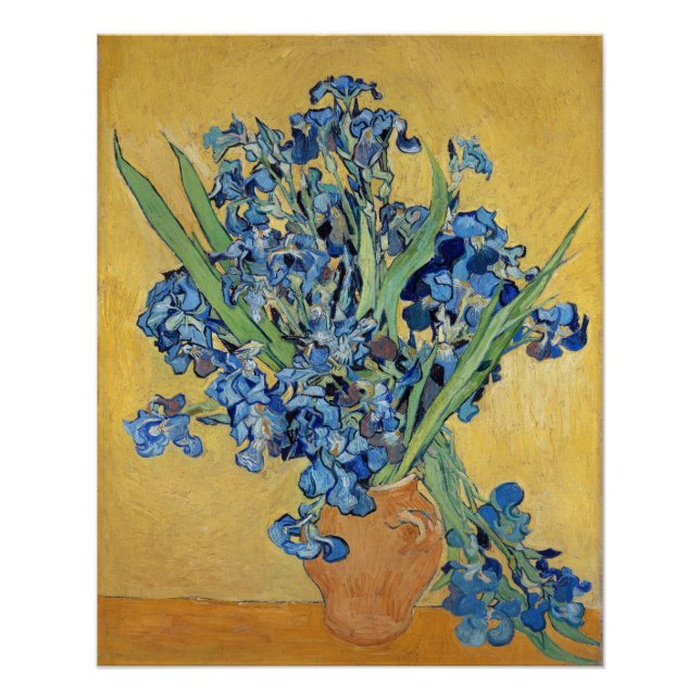 Van Gogh Irises Vase Blue Flowers Bouquet Fine Art Poster (Front)