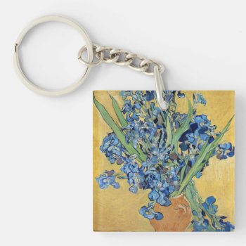 Van Gogh Irises Vase Blue Flowers Vintage Art Keychain by Then_Is_Now at Zazzle