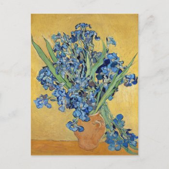 Van Gogh Irises Vase Blue Flowers Vintage Art Postcard by Then_Is_Now at Zazzle