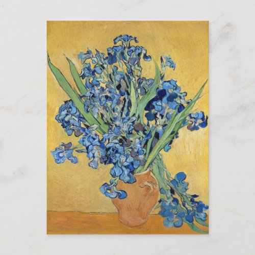 Van Gogh Irises Vase Blue Flowers Vintage Art Postcard