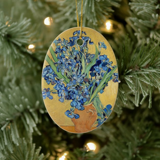 Van Gogh Irises Vase Flowers Still Life Dutch Art Ceramic Ornament (Tree)