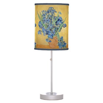 Van Gogh Irises Vase Gold Wall Blue Flowers Art Table Lamp by Then_Is_Now at Zazzle