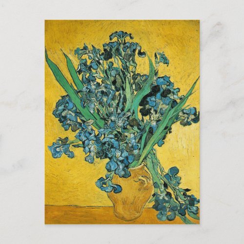 Van Gogh Irises Vase Yellow Floral Painting Postcard