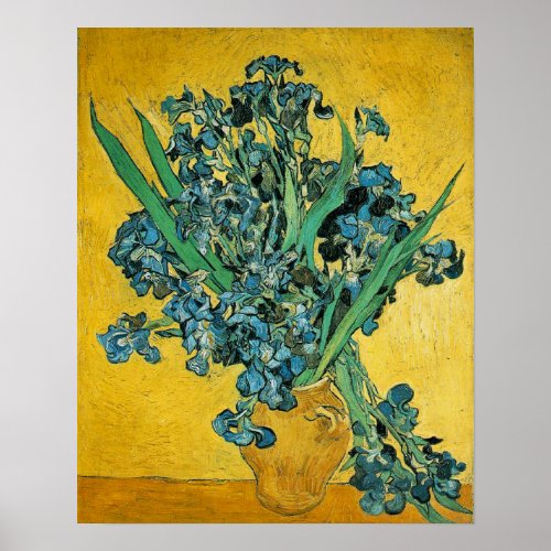 Van Gogh Irises Vase Yellow Floral Painting Poster