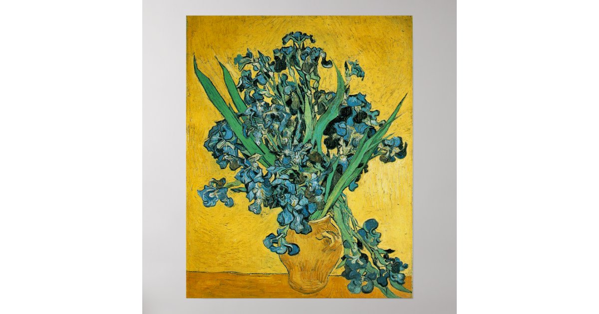 Van Gogh Irises Vase Yellow Floral Painting Poster | Zazzle