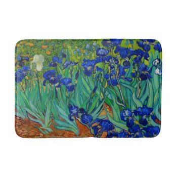 Van Gogh Irises Vintage Floral Blue Bath Mat by lazyrivergreetings at Zazzle