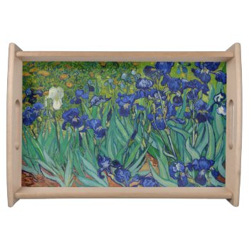 Van Gogh Irises Vintage Floral Blue Serving Tray by lazyrivergreetings at Zazzle