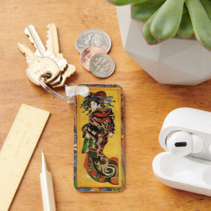 Van Gogh Japanese Courtesan Oiran Vintage Portrait Keychain