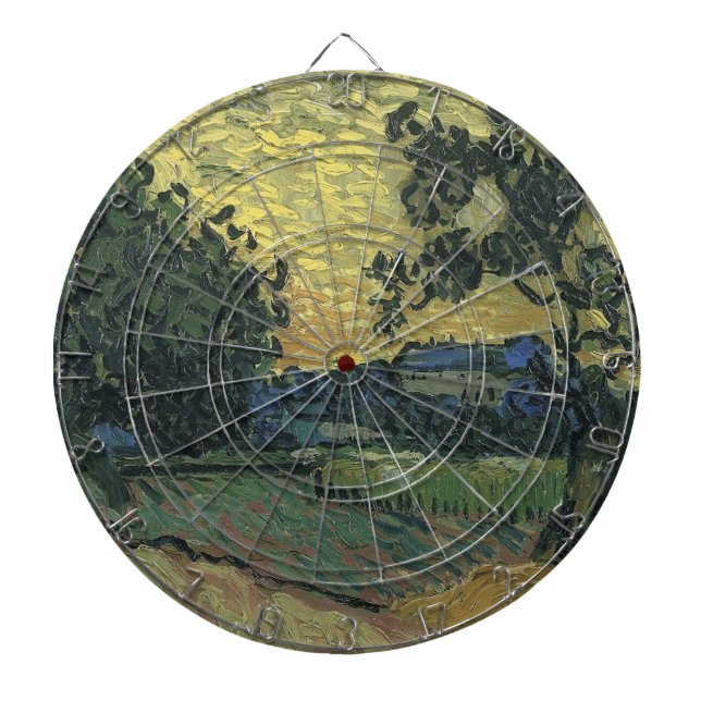 Van Gogh Landscape at Twilight Dartboard With Darts (Front)