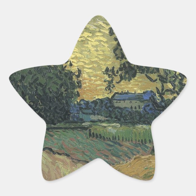 Van Gogh Landscape at Twilight Star Sticker (Front)