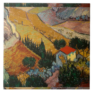 Van Gogh Landscape with House and Ploughman Ceramic Tile