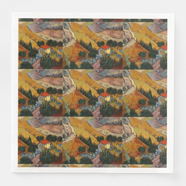 Van Gogh Landscape with House and Ploughman Paper Dinner Napkins (Front)