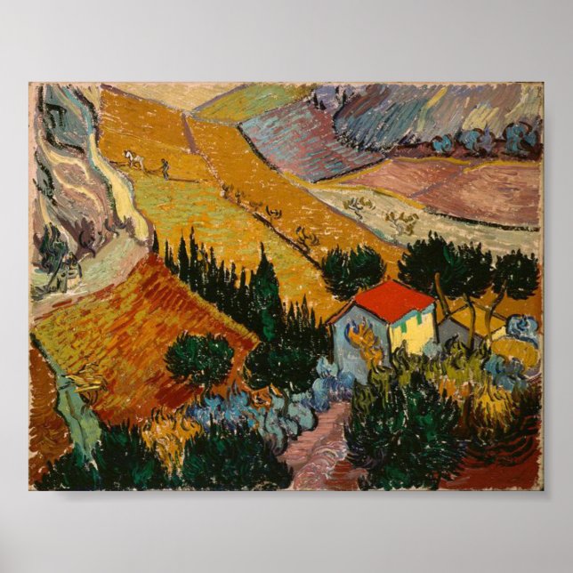 Van Gogh Landscape with House and Ploughman Poster (Front)