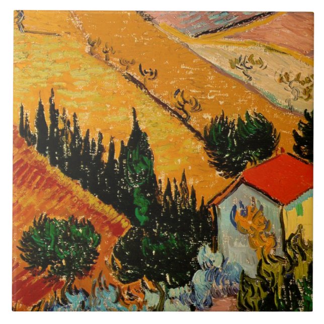 Van Gogh - Landscape with Houses and Ploughman Ceramic Tile (Front)