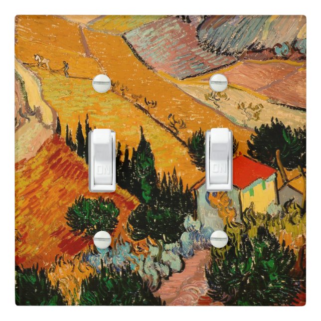 Van Gogh - Landscape with Houses and Ploughman Light Switch Cover (In Situ)