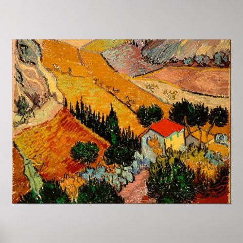 Van Gogh _ Landscape with Houses and Ploughman Poster