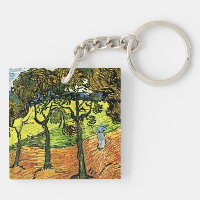 Van Gogh - Landscape with Trees and Figures Keychain (Back)