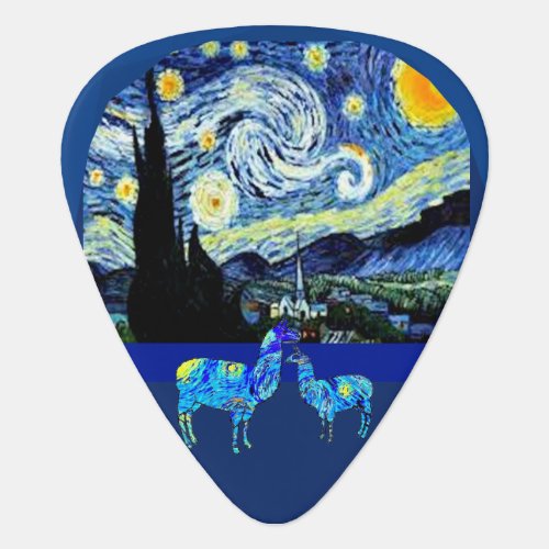 Van Gogh Llama Starry Night Guitar Pick