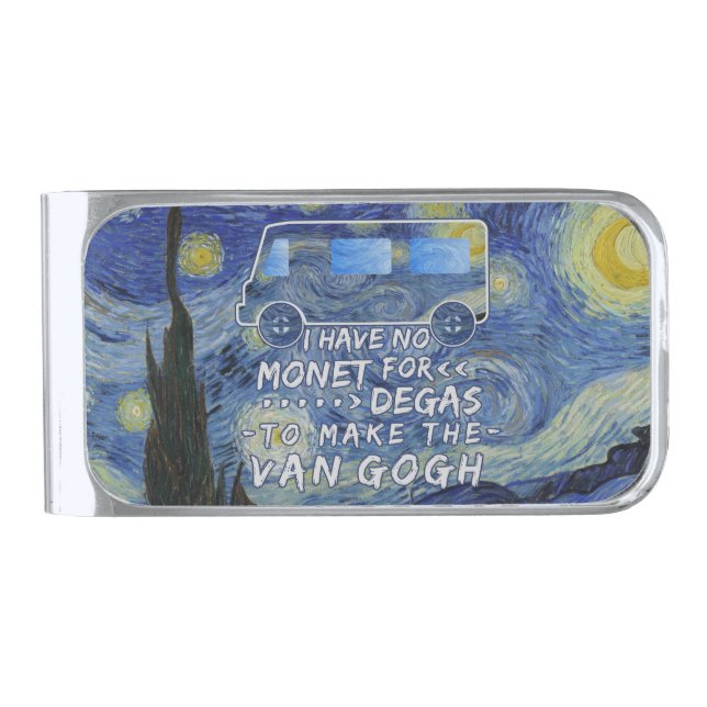 Van Gogh Monet Degas Funny Artist Pun Starry Night Silver Finish Money Clip (Front)