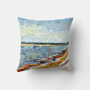 Van Gogh - Moored Boats, Throw Pillow
