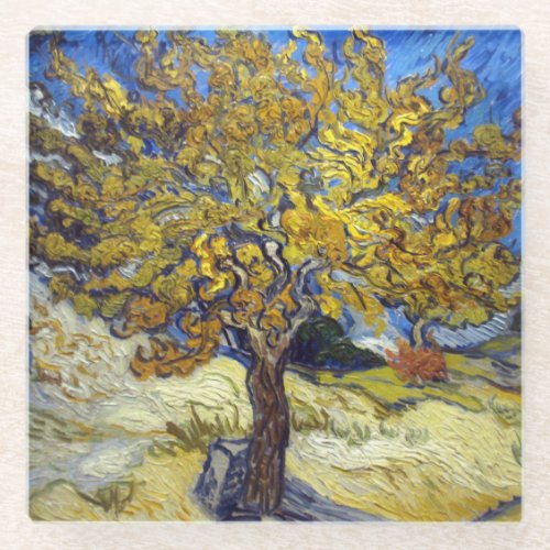 Van Gogh Mulberry Tree Masterpiece Art Glass Coaster