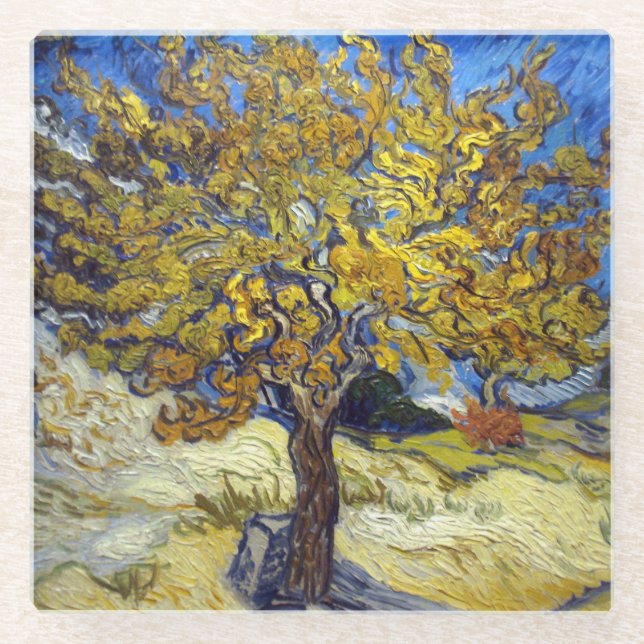 Van Gogh Mulberry Tree Masterpiece Art Glass Coaster (Front)