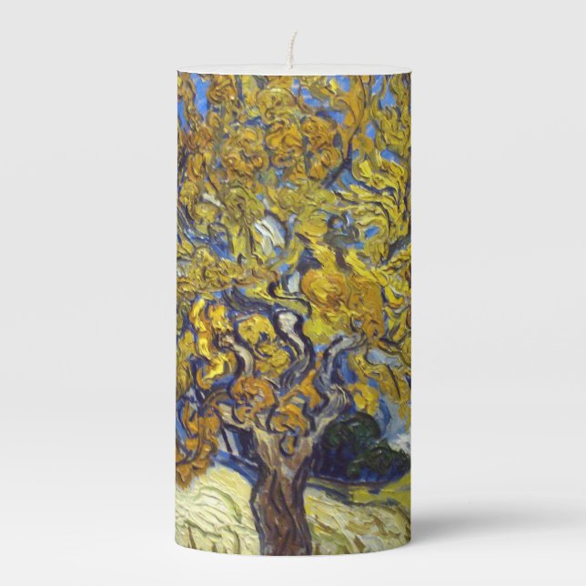 Van Gogh Mulberry Tree Masterpiece Art Pillar Candle (Front)