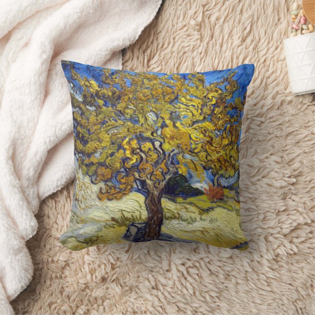 Van Gogh Mulberry Tree Masterpiece Art Throw Pillow (Blanket)