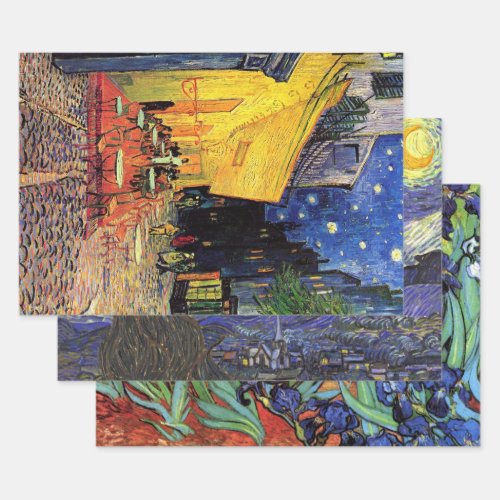 Van Gogh Night Cafe Starry Night and Irises Wrapping Paper Sheets