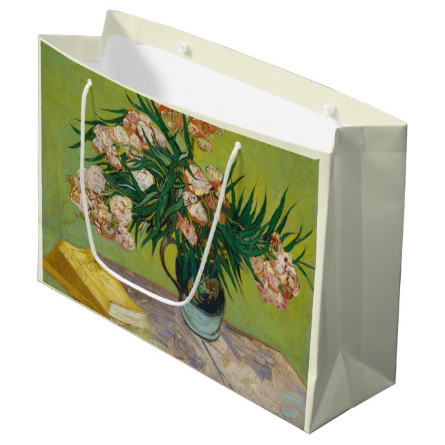 Van Gogh Oleanders Pink Floral Still Life Art Large Gift Bag (Front Angled)