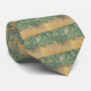 Van Gogh Olive Grove - Sage Green Nature Art Neck Tie