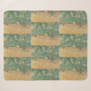 Van Gogh Olive Grove - Sage Green Nature Art Sherpa Blanket
