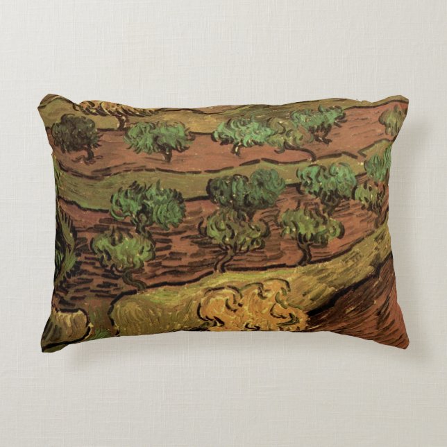 Van Gogh Olive Trees Against a Slope of a Hill Accent Pillow (Front)