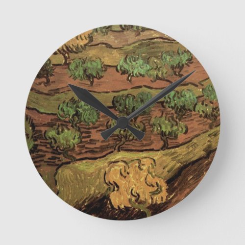 Van Gogh Olive Trees Against a Slope of a Hill Round Clock