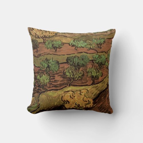 Van Gogh Olive Trees Against a Slope of a Hill Throw Pillow