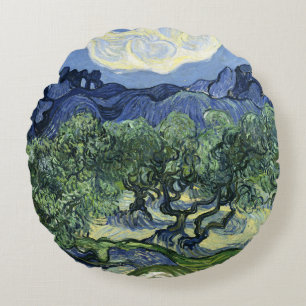 Van Gogh Olive Trees - Blue Mountain Art Round Pillow