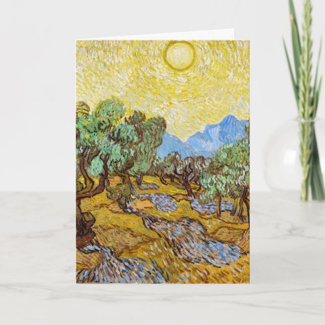 Van Gogh Olive Trees - Golden Sun & Sky Art Card (Front)
