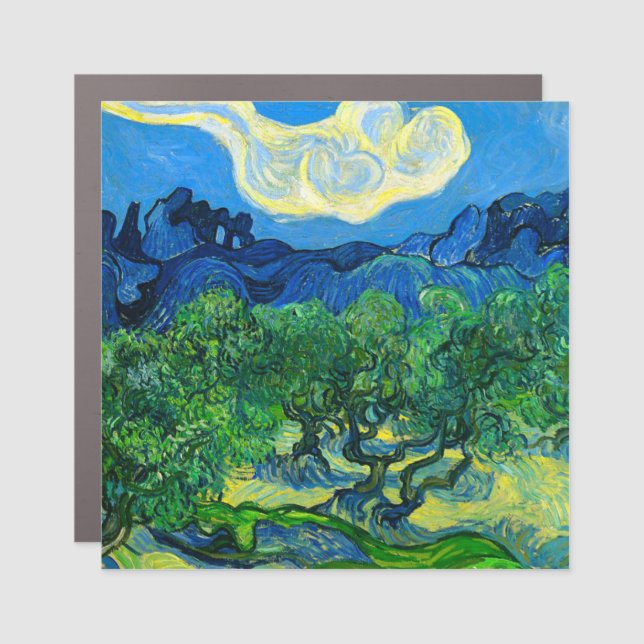 Van Gogh Olive Trees in a Mountainous Landscape Car Magnet (Front)