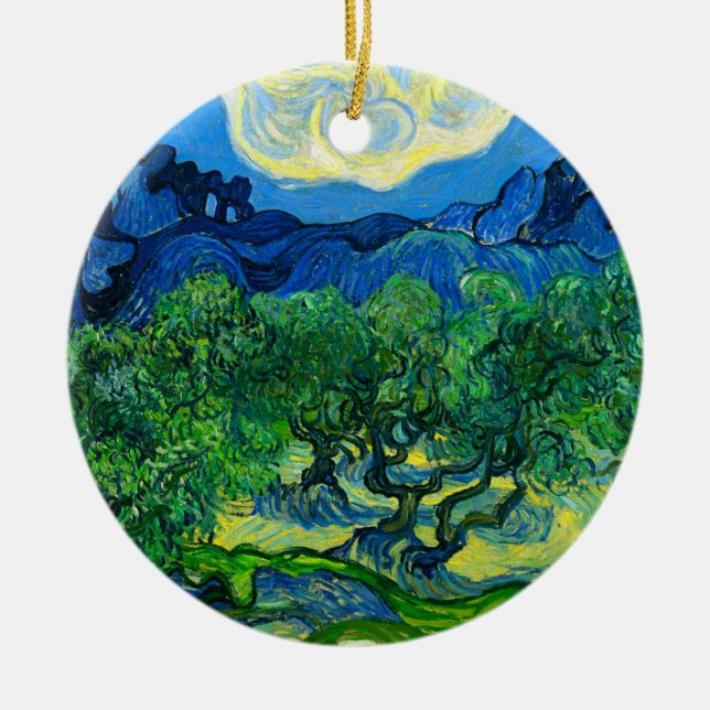 Van Gogh Olive Trees in a Mountainous Landscape Ceramic Ornament (Front)