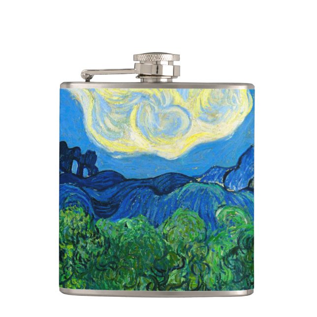 Van Gogh Olive Trees in a Mountainous Landscape Flask (Front)