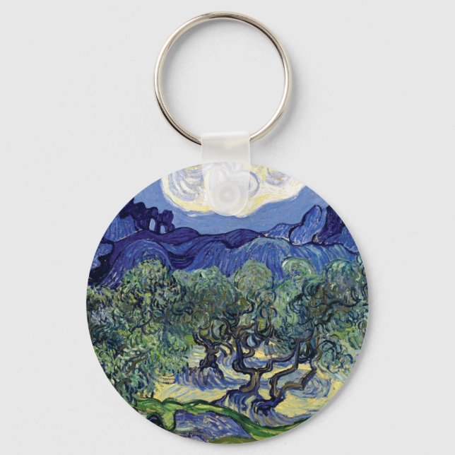 Van Gogh - Olive Trees In A Mountainous Landscape Keychain (Front)